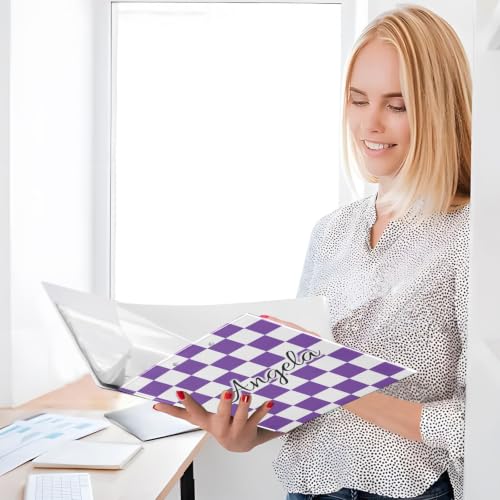 Custom 3 Ring Binder 1.5 Inch Round Rings Purple Checkered Personalized Name Binders Organizer Fashion View Binder with 2 Pockets for School Office Supplies - color: Multi09