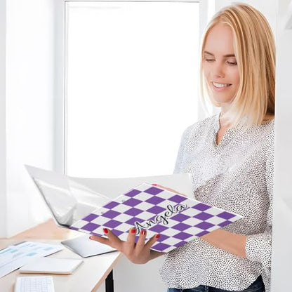 Custom 3 Ring Binder 1.5 Inch Round Rings Purple Checkered Personalized Name Binders Organizer Fashion View Binder with 2 Pockets for School Office Supplies - color: Multi09