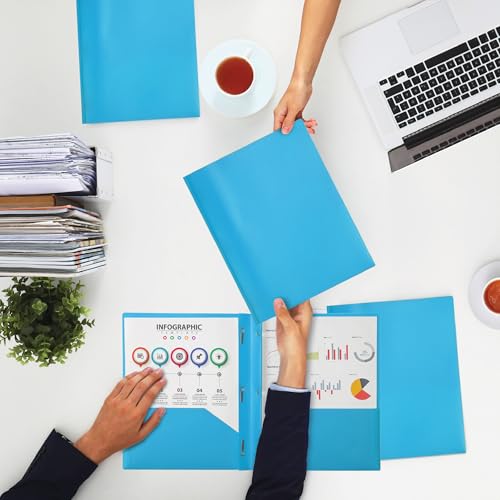Mr. Pen- Plastic Folders with Pockets and Prongs, 48 Pack, Letter Size | Blue, Flexible Plastic Folders with Prongs and Card Slot - color: Blue, size: 48 Pack