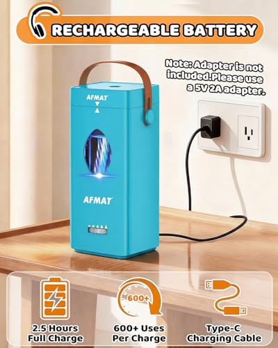 AFMAT Electric Pencil Sharpener, Fully Automatic Pencil Sharpener for 6-12mm No.2/Jumbo Pencils, Auto in & Out, 5 Sharpness Modes, Rechargeable Heavy Duty Sharpeners for Classroom/Home/Office PSC7 - color: Cyan