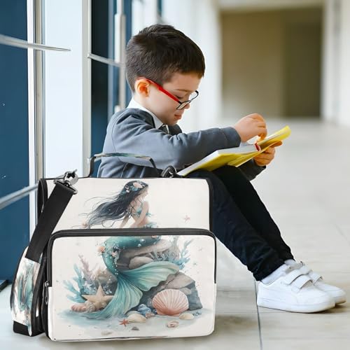 3 Ring Zipper Binder Mermaid Seashell Binders Bag with Shoulder Strap 500 Sheets Paper Organizer Trapper Keeper Documents Storage File Folder for School Office - color: A2848