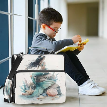 3 Ring Zipper Binder Mermaid Seashell Binders Bag with Shoulder Strap 500 Sheets Paper Organizer Trapper Keeper Documents Storage File Folder for School Office - color: A2848