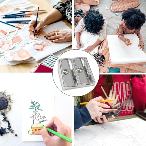 8 Pcs Metal Handheld Manual Pencil Sharpeners with Double Holes, Manual Pencil Sharpener with Double Holes，Sharp Steel Blades for Colored Pencils & Crayons, Non-Slip Gri