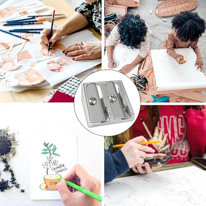 8 Pcs Metal Handheld Manual Pencil Sharpeners with Double Holes, Manual Pencil Sharpener with Double Holes，Sharp Steel Blades for Colored Pencils & Crayons, Non-Slip Gri