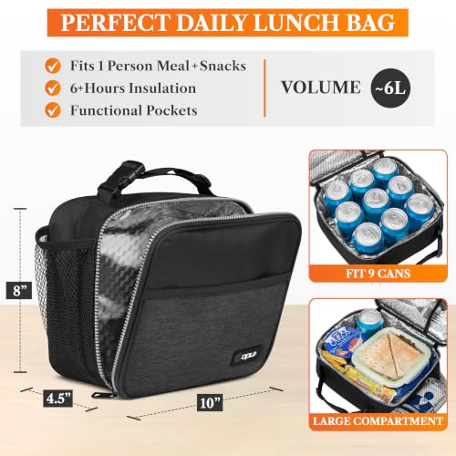 opux Insulated Lunch Bag for Kids, Reusable Lunch Box for School with Leakproof Lining, Compact Soft Cooler Tote for Boys & Girls, Front Pocket, Mesh Side Bottle Holder (Heather Charcoal) - color: Heather Charcoal
