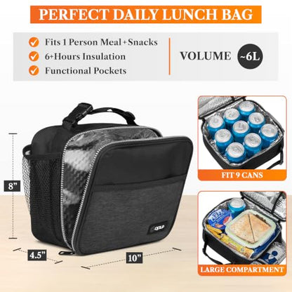 opux Insulated Lunch Bag for Kids, Reusable Lunch Box for School with Leakproof Lining, Compact Soft Cooler Tote for Boys & Girls, Front Pocket, Mesh Side Bottle Holder (Heather Charcoal) - color: Heather Charcoal