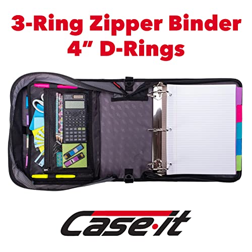 Case-it King Sized Binder 4-Inch D-Ring Jet Black | 800 Sheet Capacity | 5 Subject File Folder | With Shoulder Strap | Pack of 4 - color: A Jet Black, size: 4 Pack