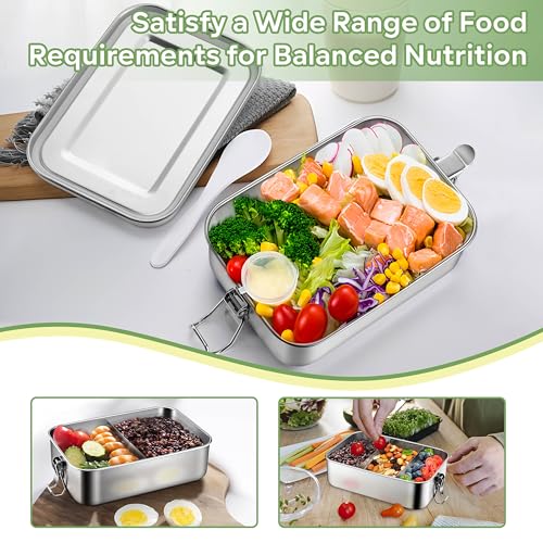 HaWare Stainless Steel Bento Box, 29oz (850ML) Lunch Box Container with Lids and 2 Removable Dividers, Metal Lunch Containers with Locking Clips, Leak-Proof Food Storage Containers for Work School - size: 29 oz