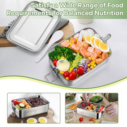 HaWare Stainless Steel Bento Box, 29oz (850ML) Lunch Box Container with Lids and 2 Removable Dividers, Metal Lunch Containers with Locking Clips, Leak-Proof Food Storage Containers for Work School - size: 29 oz