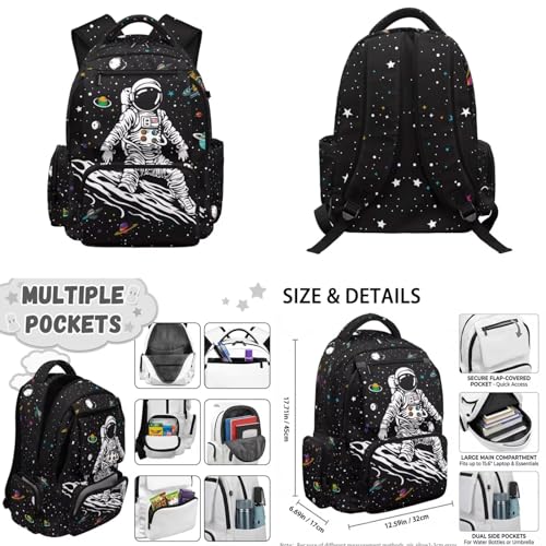 Cool Astronaut Backpack for Boys Girls Backpack with Lunch Box & Pen Pouch & Water Bottle Cover Teenage Students Lightweight 17 inch Bookbag Back to School Birthday/Christmas Gift for Kids - color: Cool Astronaut