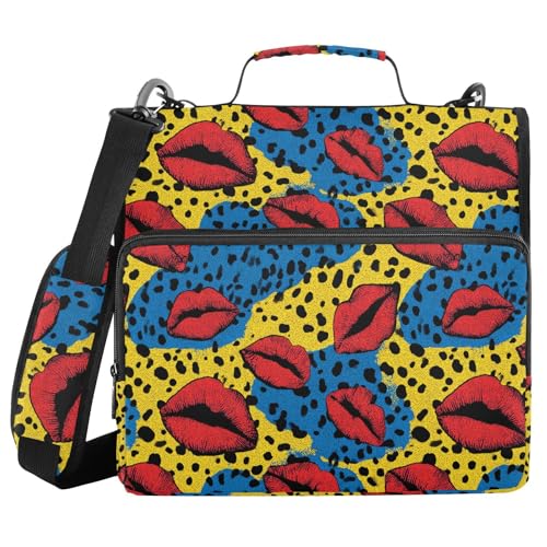 Light Blue Yellow Leopard Lip Zipper Binder 3 Ring with Shoulder Strap 2 Inch Binder Holds 500 Sheets Multi-Pocket Organizer Zipper Binders Organizer for School Students Office - color: Multicolored.17