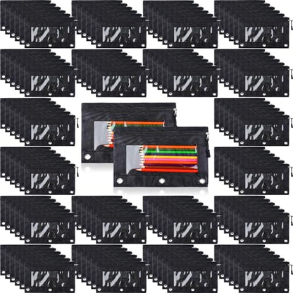 Zhehao 150 Pieces Zippers Binder Pencil Pouches 3 Ring Binder Zipper Pouches Case with Window Ring Pencil Bags Case or Office School Students Supplies(1 Zipper,Black) - size: Full Black, style: 1 Zipper