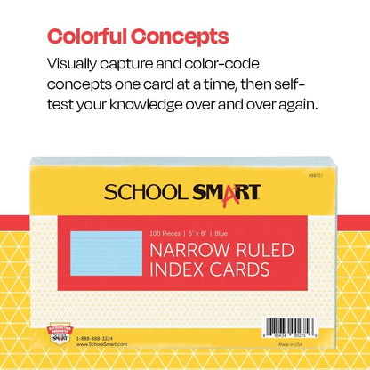 School Smart Ruled Index Cards, 5 x 8 Inches, Blue, Pack of 100 - color: Blue, size: 5 x 8 Inches