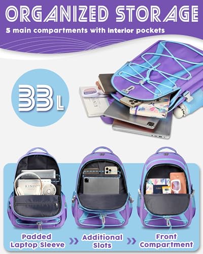 BLUEFAIRY Middle High School Backpack for Boys Girls Large Bookbag with Laptop Compartment Back to School Book Bags for Teens Teenagers Mochilas Escolares para Niños Niñas (Purple/Blue, Solid) - color: Purple/Blue
