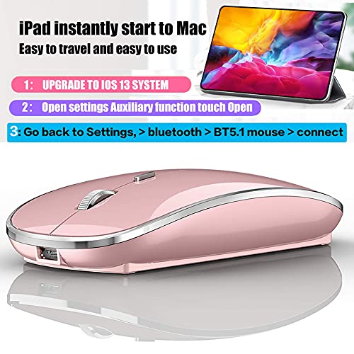 Wireless Bluetooth Mouse for iPad pro iPad Air Mac MacBook Pro MacBook Air Laptop iMac Chromebook Win8/10/11 HP DELL PC (Pink) - color: ROSE GOLD PINK
