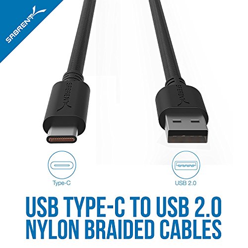 SABRENT [6-Pack 22AWG Premium 6ft USB-C to USB A 2.0 Sync and Charge Cables [Black] (CB-C6X6) - size: 6-FT, style: USB 2.0 [6-PACK]