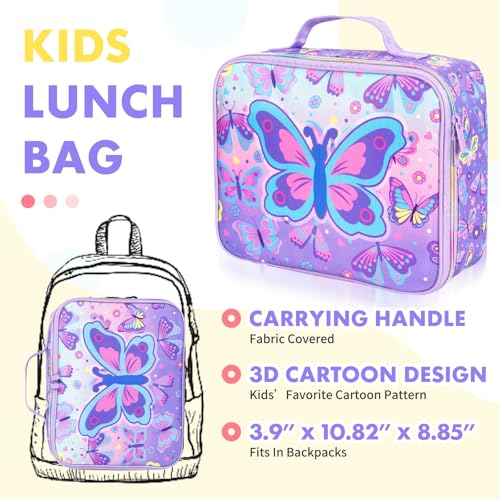 Kids Bento Lunch Box Set with 1200ml Leak-Proof Lunch Containers with 3 Compartments, 22oz BPA-Free Water Bottle, Insulated Lunch Bag for Back to School Kids Girls Boys - color: Butterfly