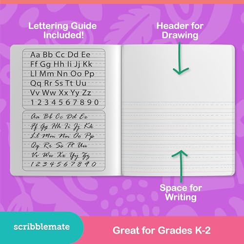 Primary Journal Grades K-2, primary composition notebook k-2, 4 Assorted Colors & Designs Primary Writing Journal, 100 Sheets/200 Pages 9.75" x 7 .5" Primary Composition Notebook with Picture Space