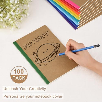 ZCZN 100 Pack Composition Notebooks Bulk, A5 Kraft Cover Lined Journals with Rainbow Spines for School, Business, Work and Daliy Use (100, 10 colors)