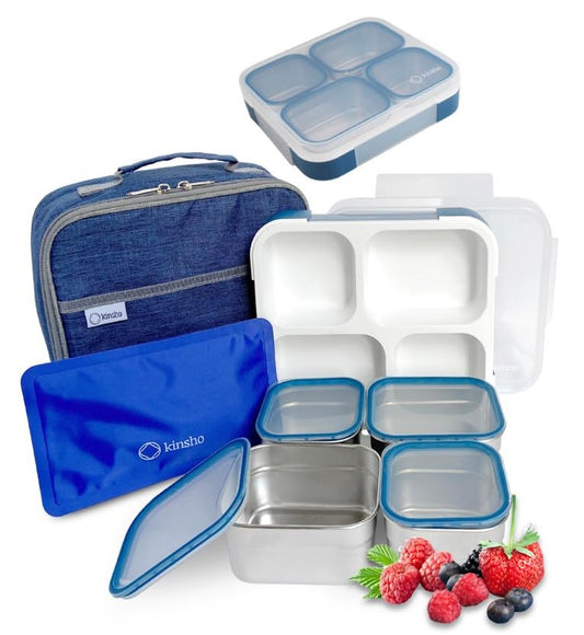 Stainless Steel Bento Lunch Box Set For Adults, Kids - Insulated Bag And Ice Pack - Leak-Proof Metal Compartment Meal Prep Food & Snack Containers For Work Travel School Daycare, 36 Oz Navy Blue - color: Navy Blue, size: 36 OZ