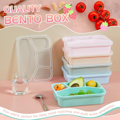 Honeydak 5 Pack Snack Containers 4 Compartment Bento Snack Boxes Reusable Lunchable Containers with Lids Divided Meal Prep Lunch Food Storage Box for School Work Travel(Macaroon,Mixed) - color: Macaroon, style: Mixed
