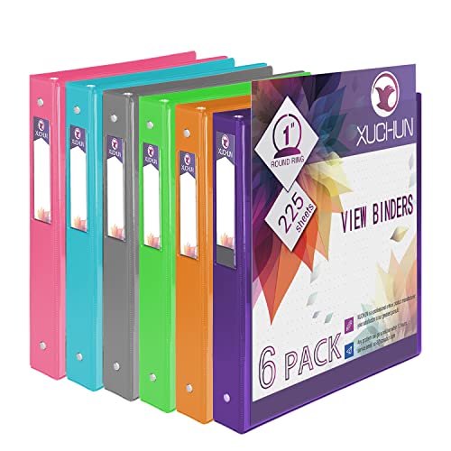 XUCHUN 3 Ring Binders 1 Inch,Clear View Binder with 2 Pockets, Holds 225 Sheets 8.5x11 Inches Paper, Customizable Cover & Spine, Large Capacity Binders for Office, School, Home, Business 6 Pack - color: C Style-6 Colors 1 Inch Binder, size: 1 Inch binders