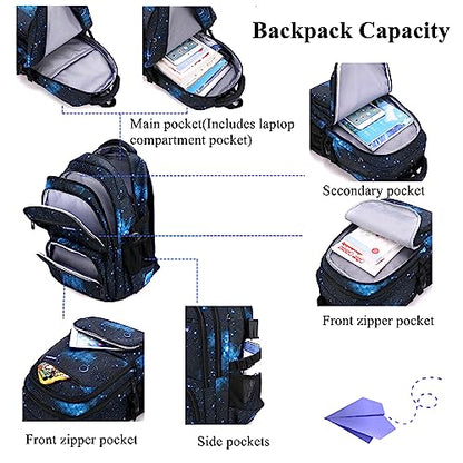 Mildame Galaxy Print Rolling Backpack for School Boys Girls with Lunch Bag Teens Bookbag with Wheels Kids Trolley Bag Set, Six Wheels - color: Black Starry Sky Set-6 Wheels
