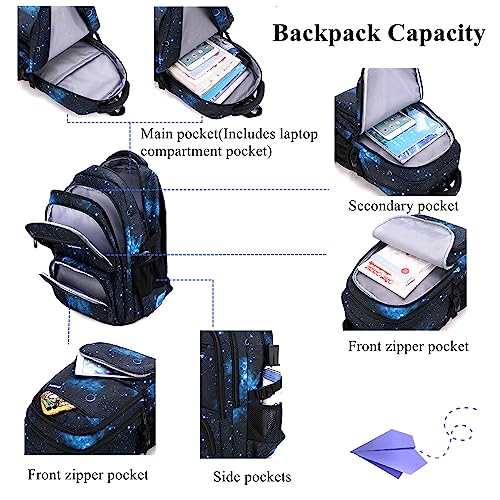 Mildame Galaxy Print Rolling Backpack for School Boys Girls with Lunch Bag Teens Bookbag with Wheels Kids Trolley Bag Set, Six Wheels - color: Black Starry Sky Set-6 Wheels