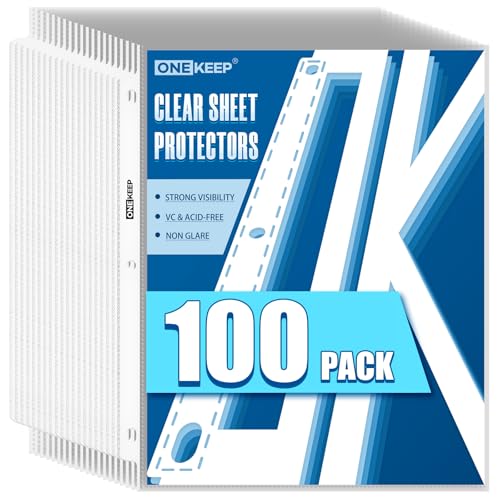 100 Pack Sheet Protectors, Top Loading Reinforced 3-Hole Page | Protectors for 3-Ring Binders, Fits Standard 8.5" x 11" Letter Size Paper, Perfect for Documents & Photos, Office Supplies