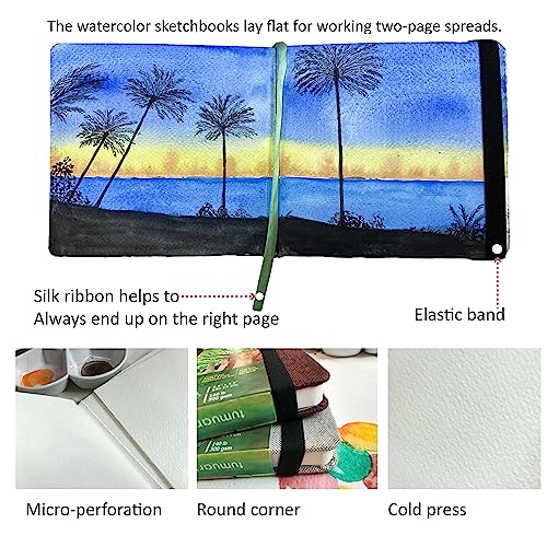 tumuarta Square Watercolor Journal, 8.25x8.25”, 140 LB, 300 GSM, Cotton Paper, Cold Press, 24 Sheets, 48 Pages, Watercolor Paper Sketchbooks for Use As Travel Mixed Media Pads On The Go (Blue) - color: Blue