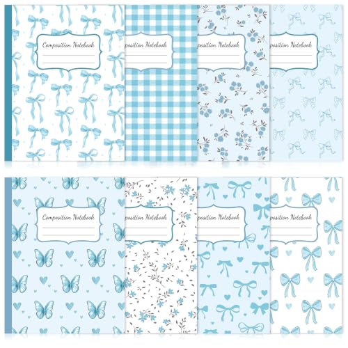 8 Pack Blue Bow Composition Notebooks Bulk Blue Notebook College Ruled Journal 100 Pages Cute Aesthetic Bow Composition Books Back to School Gift for Student Teacher Office Supplies 9.7x7.5 Inch - color: Blue Bow