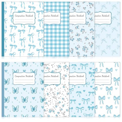 8 Pack Blue Bow Composition Notebooks Bulk Blue Notebook College Ruled Journal 100 Pages Cute Aesthetic Bow Composition Books Back to School Gift for Student Teacher Office Supplies 9.7x7.5 Inch - color: Blue Bow