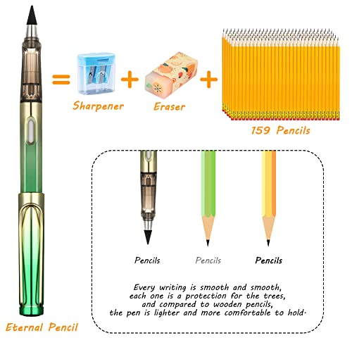 Ainiv Inkless Pencil with Eraser - 5 Sets Infinity Pencil, Reusable with Extra 5 Eraser & 5 Replaceable Nibs for Home, Office & School Writing, Drawing - color: 5PCS-Bright color
