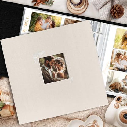 Lanpn 2 Packs Scrapbook Photo Album 12x12, Linen Window Design Cover Top Load 3 Ring Folder Binder Photo Book Photobook 12 x 12 inch with 30 Plastic Sleeves 60 Pages (Beige) - color: Beige, size: 12x12"/2PK