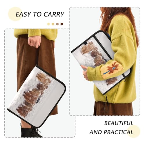 Scottish Highland Cow Winter Expanding Accordion File Folder with 13 Pockets and Zipper Closure - color: Scottish Highland Cow in a Natural Winter