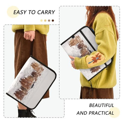 Scottish Highland Cow Winter Expanding Accordion File Folder with 13 Pockets and Zipper Closure - color: Scottish Highland Cow in a Natural Winter