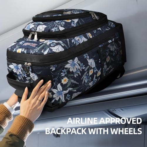 20" 2-in-1 Rolling Backpack,Backpack for Travel w/Wheels | Trolley Suitcase w/Telescopic Handle,Lightweight,Durable, Travel-Friendly, Unisex,2561-20''-Blue Lilies - color: JH-2561-Blue Lilies-20