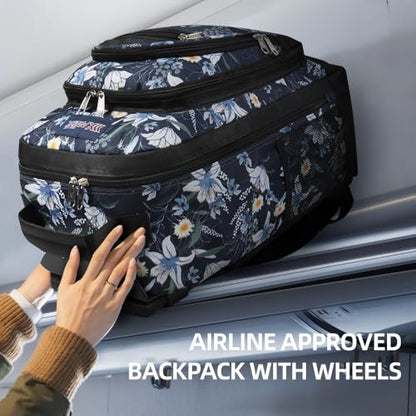 20" 2-in-1 Rolling Backpack,Backpack for Travel w/Wheels | Trolley Suitcase w/Telescopic Handle,Lightweight,Durable, Travel-Friendly, Unisex,2561-20''-Blue Lilies - color: JH-2561-Blue Lilies-20