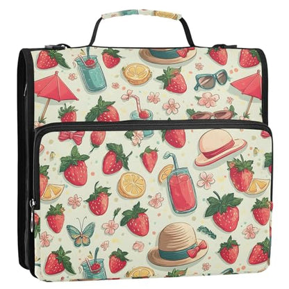 3 Ring Zipper Binder Strawberry Binders Bag with Shoulder Strap 500 Sheets Paper Organizer Trapper Keeper Documents Storage File Folder for School Office - color: A428