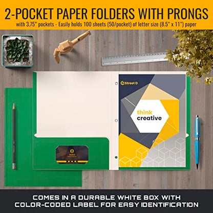 Better Office Products Green Paper 2 Pocket Folders with Prongs, 50 Pack, Matte Texture, Letter Size Paper Folders, 50 Pack, with 3 Metal Prong Fastener Clips, Green - color: Green