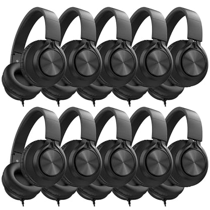 AILIHEN 10-Pack Kids Headphones with Microphone for Classroom, Black | K-12 School Students Use, Online Learning & Library, 3.5mm Jack, Durable, Foldable, Comfortable, Chromebook & Computer - color: Black