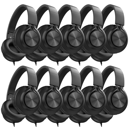 AILIHEN 10-Pack Kids Headphones with Microphone for Classroom, Black | K-12 School Students Use, Online Learning & Library, 3.5mm Jack, Durable, Foldable, Comfortable, Chromebook & Computer - color: Black