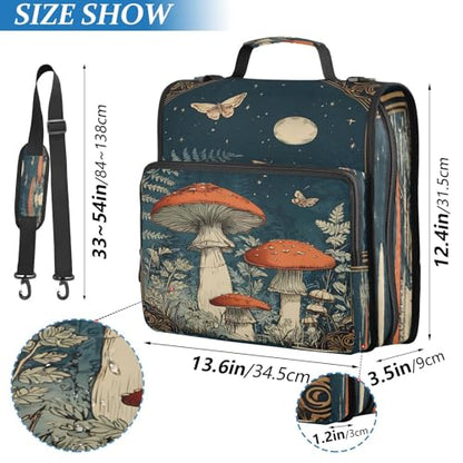3 Ring Zipper Binder Moonnight Mushroom Butterfly Binders Bag with Shoulder Strap 500 Sheets Paper Organizer Trapper Keeper Documents Storage File Folder for School Office - color: A2850