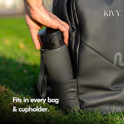 KIVY Slim Water Bottle 50oz with Leakproof Flip Lid [Lightweight & Shatterproof] Fits Backpack & Cupholder for Travel, Sports, School - Extra large water bottle no straw - 1.5 Liter water bottles - color: 09 White Gold