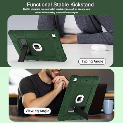 iPad 6th Generation Cases, iPad 5th Generation Case, iPad Air 2 Case, iPad 9.7 Case, Shockproof Rugged Drop Protection Cover Built with Kickstand for iPad 9.7'' A1893/A1954/A1822/A1823 - color: Darkgreen +Black