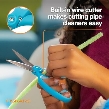 Fiskars 6" Kids Super Scissors with PowerCut Technology to Boost Cutting Power, Perfect for Multiple Paper Layers, Foam & Cardboard, Integrated Wire Cutter for Pipe Cleaners, Craft & School Supplies - style: Super Scissors