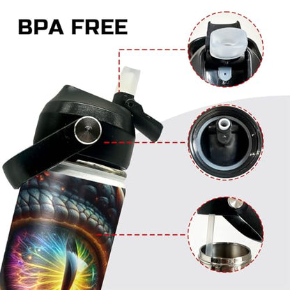 Dragons Eye Kids Water Bottle 12oz Stainless Steel Insulated Bottle Vacuum Leak Proof Straw Lid with Double Wall BPA Free School (Color1) - color: Color1