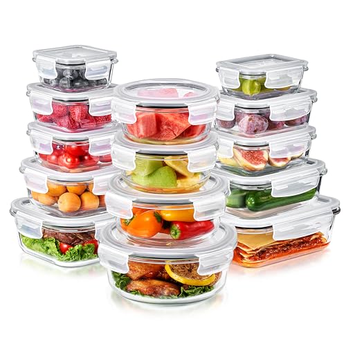 Sorbus Glass Meal Prep Containers, Dishwasher and Oven Safe Reusable Meal Prep Containers, Freezer Safe Glass Food Storage Containers with Airtight Lids - size: 14 Pack Set