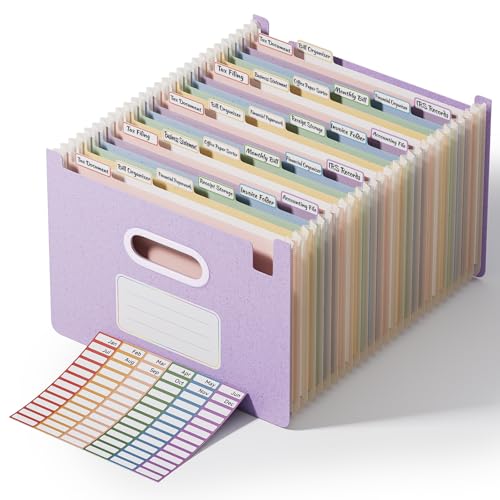 ThinkTex 26-Pocket Accordion File Organizer, Upright Open Top, Monthly Tabs, High Capacity Wheat Straw Expanding File Folder, Fits Letter A4 & Manila Folders for School Home Office -Lavender Purple - color: 26-lavender Purple, size: 26 Pockets