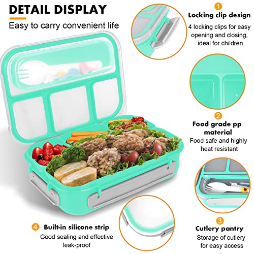 Bento Box for Kids 1300ML with 4 Compartment & Food Picks Cake Cups, Green | Lunch Box Containers for Adults/Kids/Toddler, Leak-Proof, Microwave/Dishwasher/Refrigerator Safe, BPA Free - color: Green